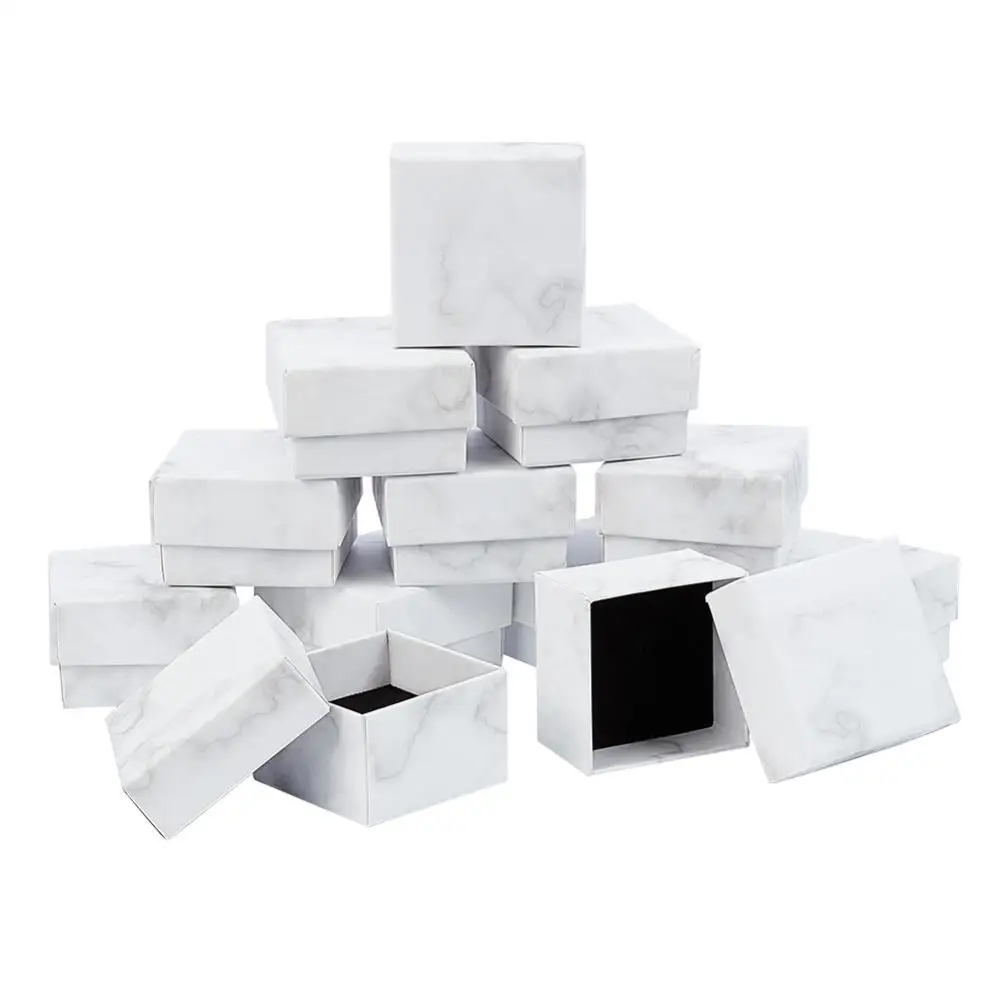 

12 Pack Small Square Kraft Ring Earring Box Marble White Cardboard Jewelry Gift Boxes for Valentine's Day Weddings Birthdays
