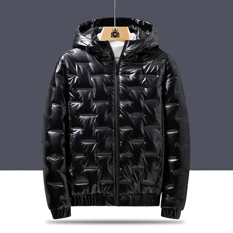 2022 Winter Hooded Parkas Men Windbreaker Fashion Thermal Coats Mens Thick Warm Glossy Black Jackets Outwear Men's Clothings