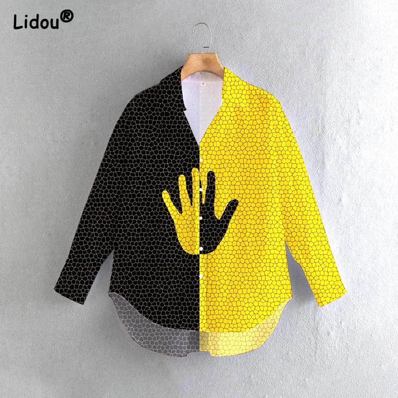 

Fashion Woman Blouses 2022 Free Shipping Office Lady Turn-down Collar Print Shirt Tops Y2K Spring Autumn Hot Selling Clothing