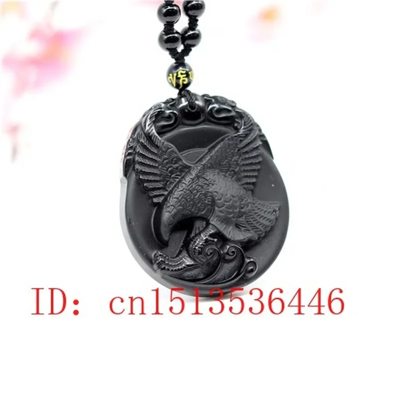 Обсидиановый кулон в виде орла натуральная ручная резьба ожерелье из восьми