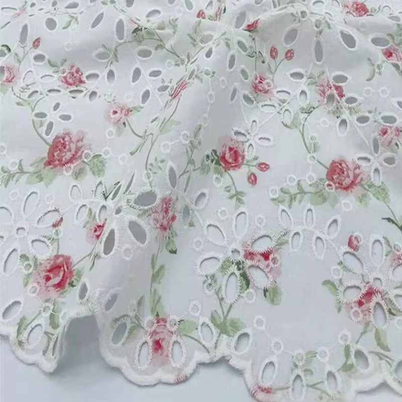 

Good Skincare Flower Printed Pure Cotton Fabric Hollowed Embroidered Dress Cheongsam Cotton Fabric Sewing Material DIY Clothes