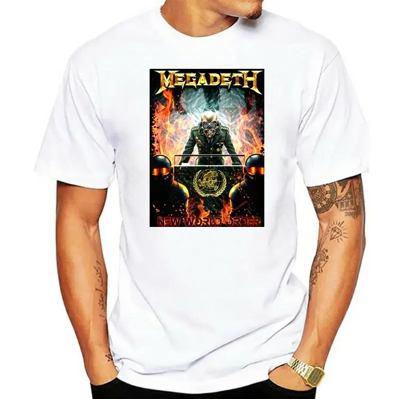 Официальная футболка MEGADEATH New World Order с черной полосой все размеры модный рок