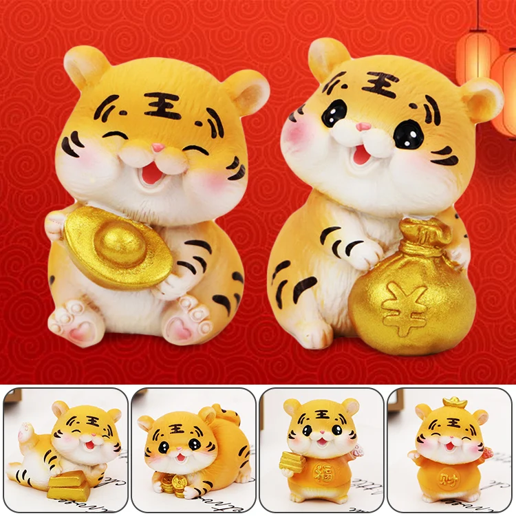 

Cute Car Accessories New Year Lucky Tiger Ornaments Cartoon Interior Creative Tiger Mascot Mini Doll Gift Kids Toy Home Decor