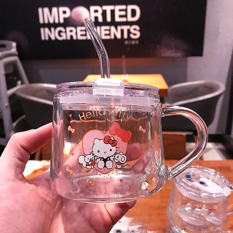 

Sanrio 300 мл Милая мультяшная детская соломенная чашка для молока мелодия Kuromi Cinnamoroll чашка для завтрака кавайная чашка для сока и молока