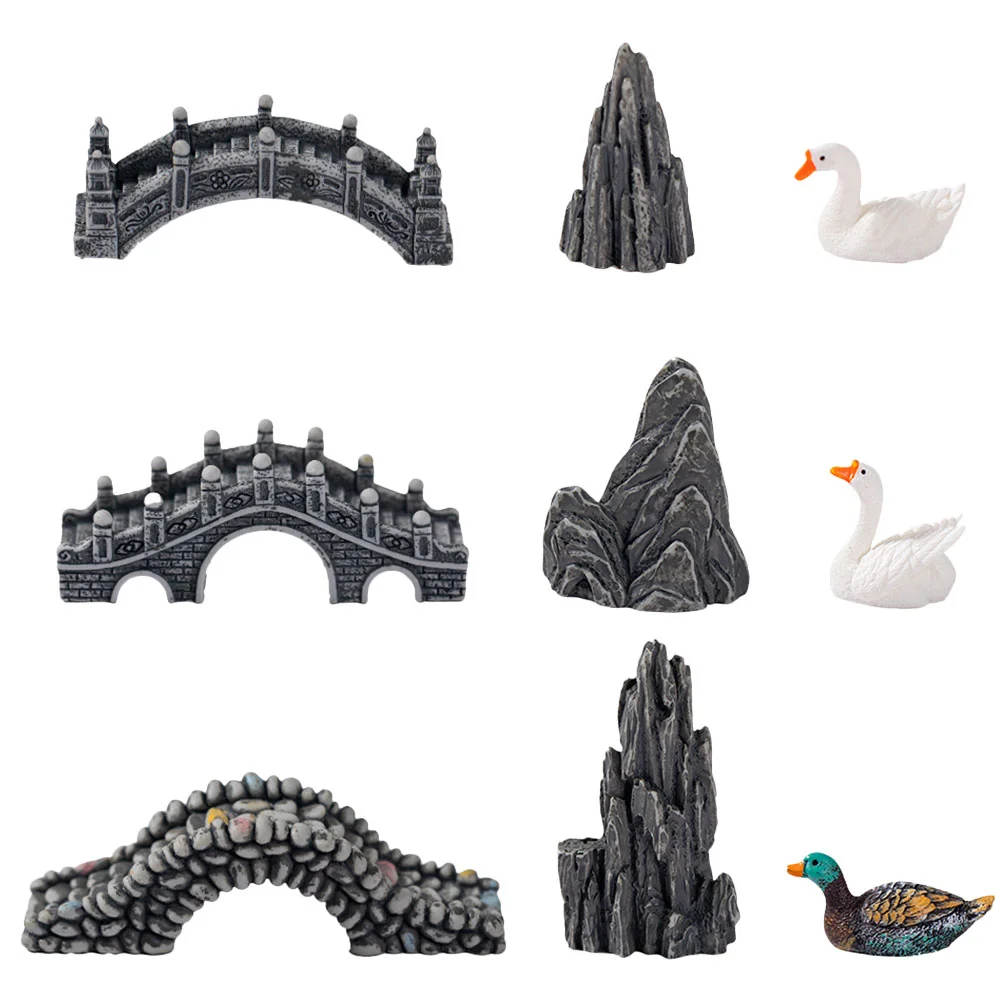 

Goose Statue Bridge Models Mini Figurines Micro Landscaping Ornaments Adorable Rockery Decor Planter Figure Outdoor Statues