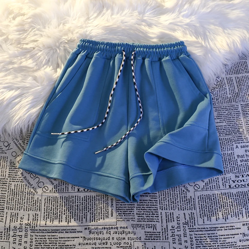 2023 Summer Casual Sports Shorts For Women Clothing Slim Home Pajamas High Waist Wide Legs Large Size Pockets Shorts AC376