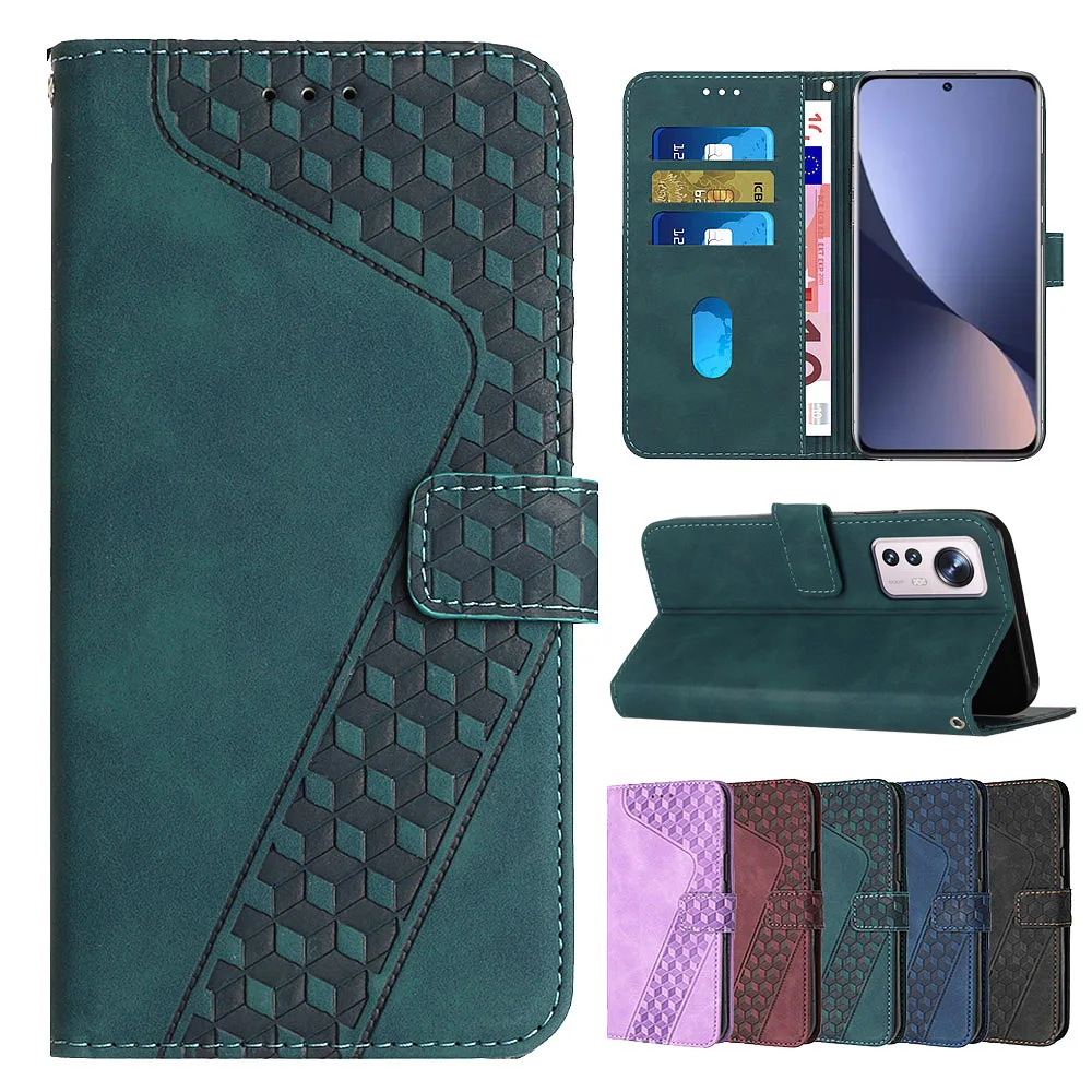 Чехол-бумажник для Xiaomi 13/12/12 Pro/Mi 11 Lite/11T/10T/9T/CC9Pro, тисненый 3D-чехол с геометрическим рисунком для Poco X3 Pro, M3, M4 Pro