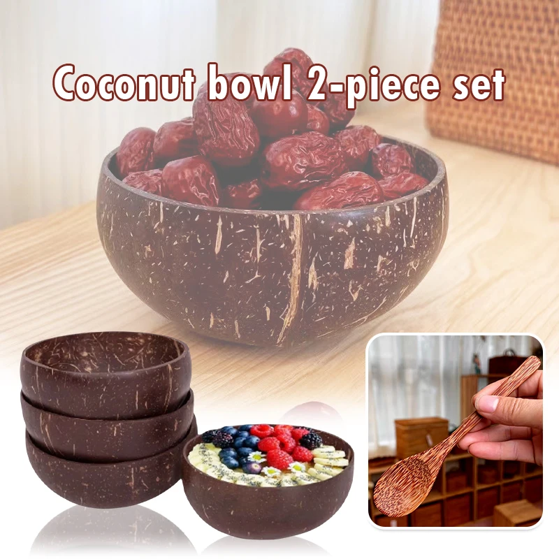 

Creative Natural Coconut Bowl Spoon Set Fruit Salad Noodle Rice Bowl Children Wooden Coconut Shell Storage Kitchen Tableware