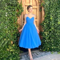 sumnus simple tulle midi prom dress spaghetti straps sweetheart a line party dresses tea length girl graduation gowns party wear