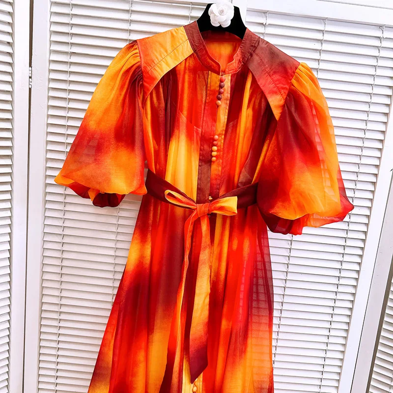 [zoci] Женское однобортное платье с круглым вырезом и принтом South Oil Beach Resort