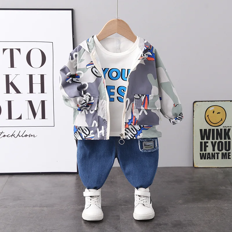 

Baby Boys Clothes Camouflage Print Jacket Suit T-Shirt Pants 3Pcs Sets New Spring Autumn Infant Sportswear Children Clothing