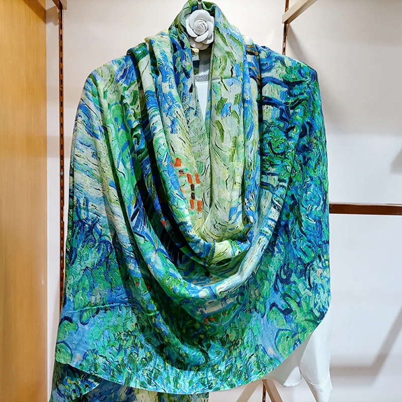 

Высококачественный Элегантный женский изысканный масляный рисунок, серия деревьев, высококачественный кашемировый шарф с красивыми краями для бороды, теплый шарф, шаль, накидка