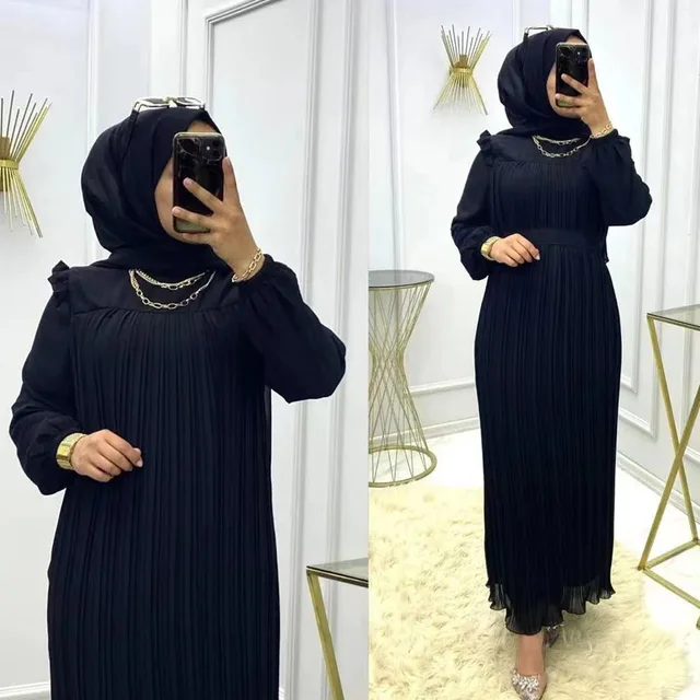 2023 Ramadan Muslim Modest Dress for Women Elegant Arabic Femme Dubai Abaya Eid Islamic Lantern Sleeves Long Robe Turkey Clothes 4