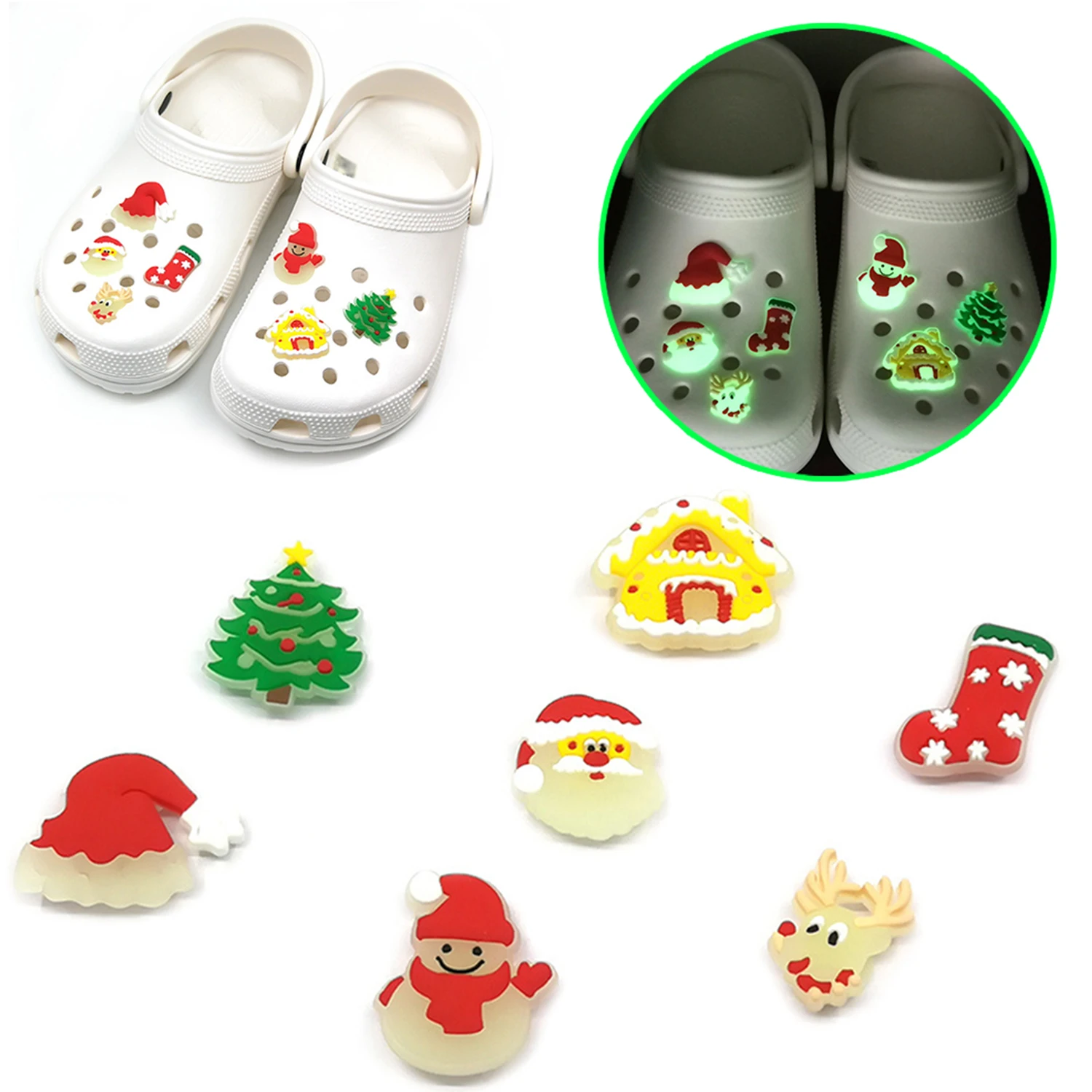 

7pcs/set PVC Christmas Styles Cartoon Shoes Accessories Kids Garden Sandals Shoe Buckle Decorations Fit Cute Croc Charm