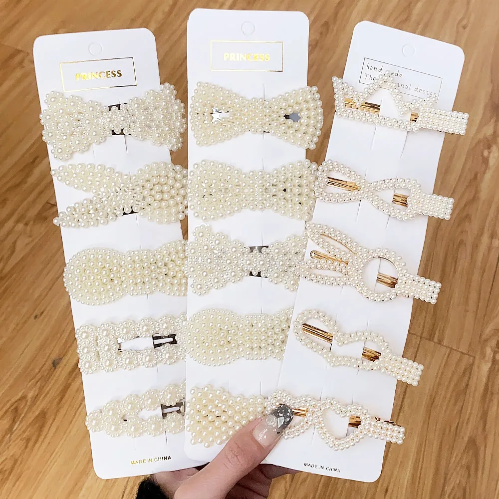 

5/8PCS/Set Women Girls Elegant Imitation Pearls Geometric Hairpins Sweet Hair Ornament Clips Barrettes Fashion Hair Accessories