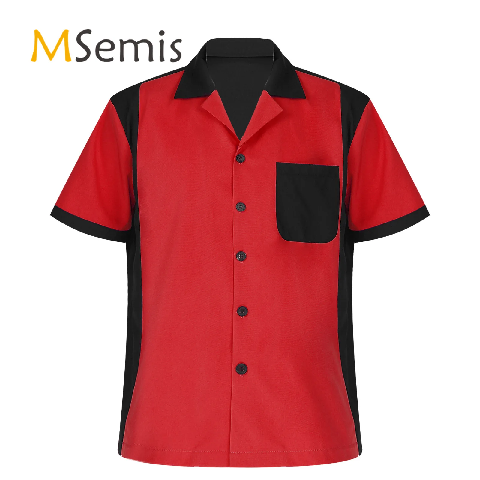 

Mens Fashion Color Block Short Sleeve Shirt Tops Casual Notched Collar Button Shirt with Pocket