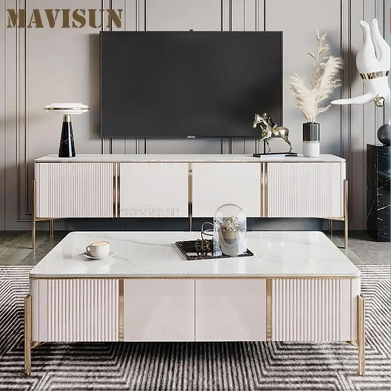 Высококачественный роскошный ТВ-шкаф кофейные столики набор Золотая подставка