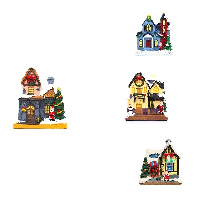 

Light Up Christmas Houses Village Home Desktop Decor Statue House Tree Snow Country Christmas Story Decorations