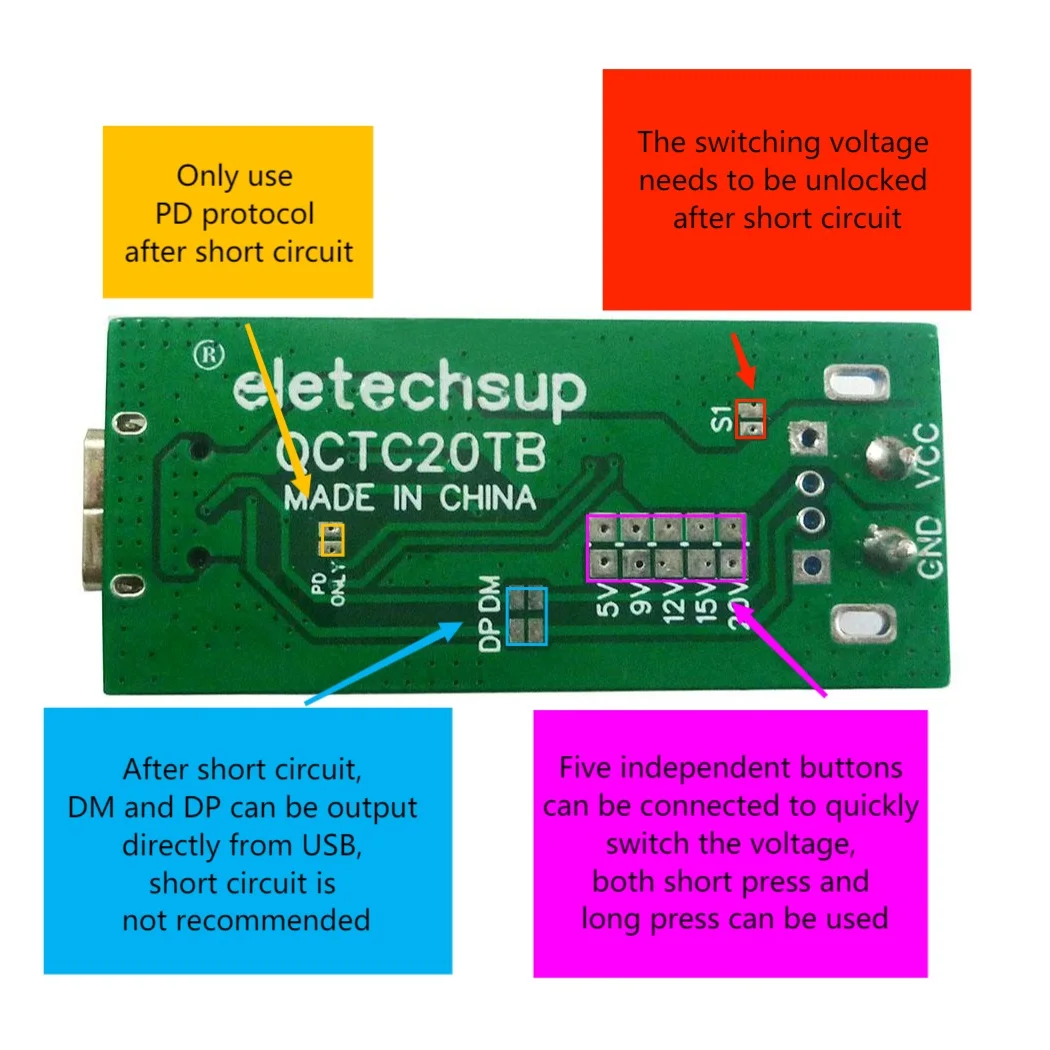 QCTCAJTA Type-C PD2.0 PD3.0 QC2.0 QC3.0 AFC быстрозаряжаемый триггерный модуль приманки DC 5 в 9 12 В 15 20