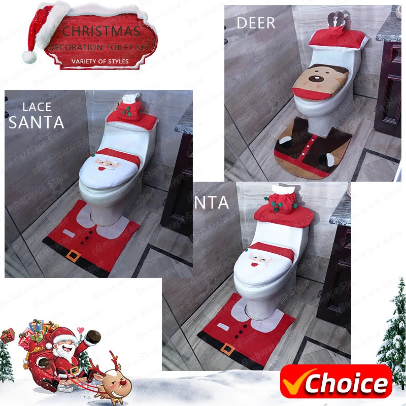 3 Упаковки Рождественский Дизайн Чехол На Сиденье Для Унитаза Коврик Ванной С