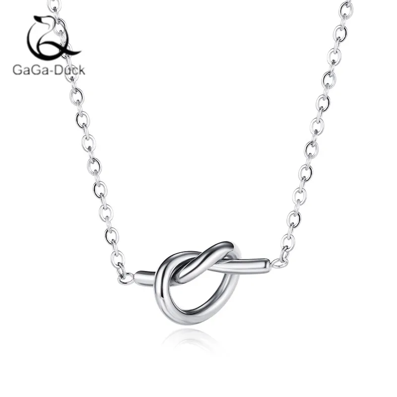 

New Fashion Stainless Steel Knot Rose Gold Plated Simple Love Heart Shaped Personality Clavicle Chain Necklaces TGN010