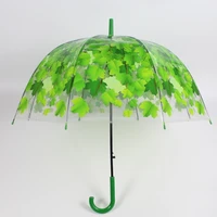 new long handle transparent mini umbrella clear baking paint originality summer green autumn maple leaves creative kids umbrella