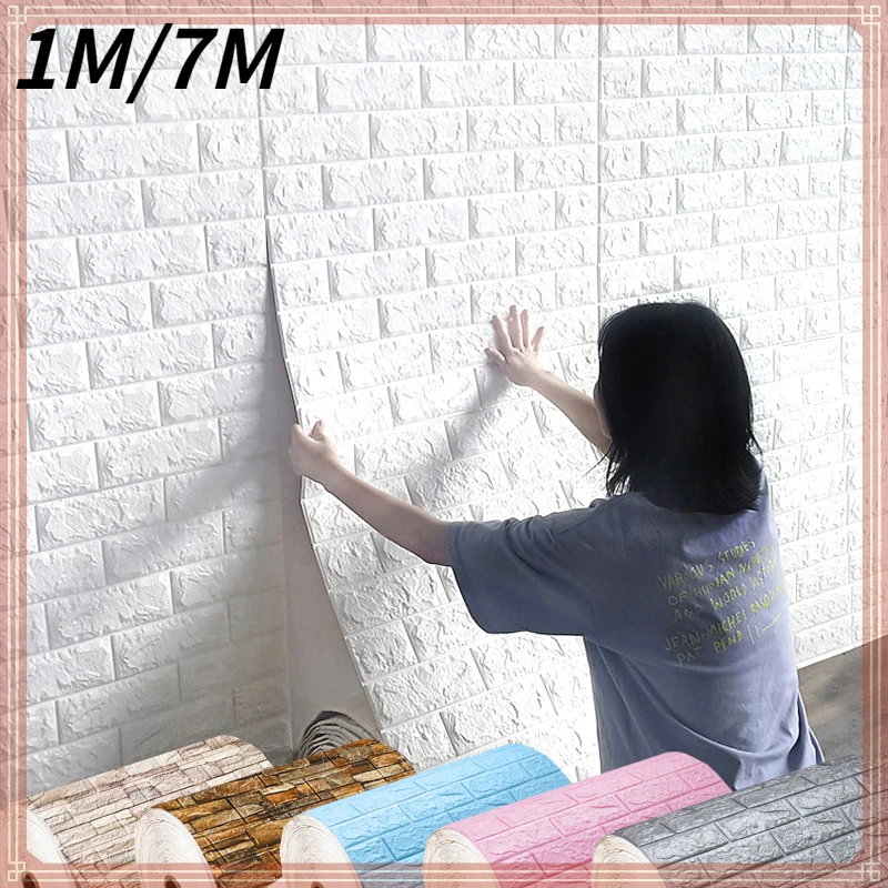 

7m 3D Brick Wall Stickers DIY Decor Self-Adhesive Waterproof Wallpaper for Kids Room Bedroom Kitchen Home Wall Decor