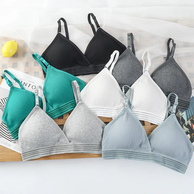 

Women Cotton Bra Sexy No Wire Push Up Bralette Fashion Vneck Underwear Breathable Thin Cup Brassiere 6 Colors Bras