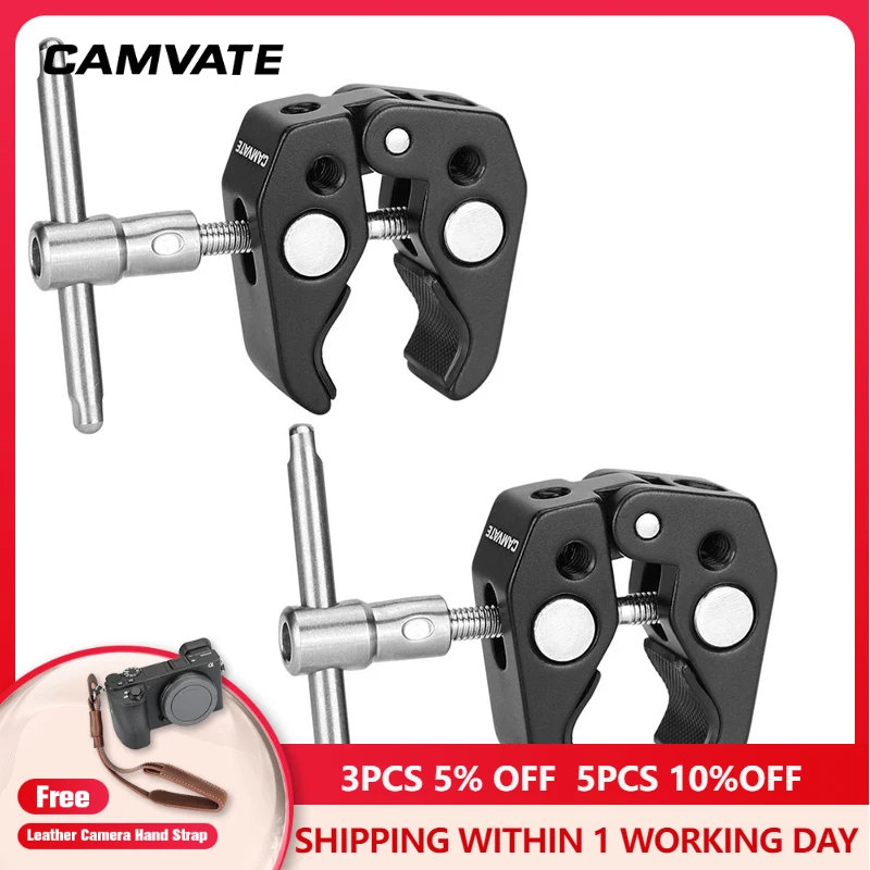 Зажим CAMVATE Super Clamp Crab с резьбовыми отверстиями 1/4-20 и 3/8-16 для шарнирного рычага, шаровой головки, монитора, видеосветильник
