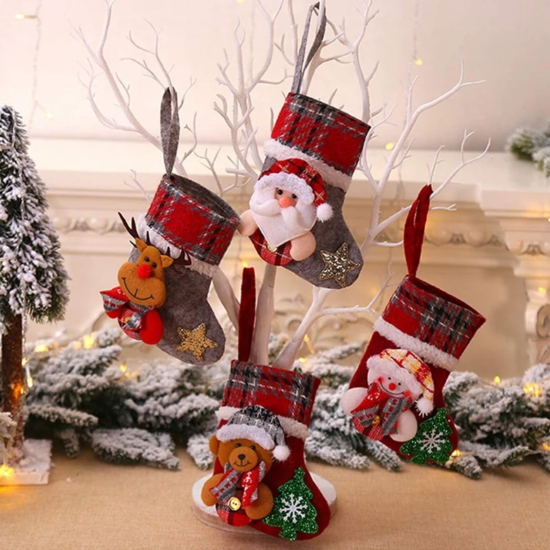 

Новый висячий чулок с Санта-Клаусом, снеговиком, оленем для домашнего декора, креативная кукла, рождественские носки, Подарочный пакет, подв...