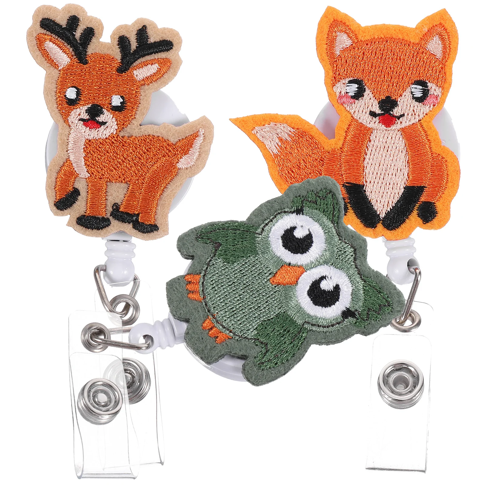 

3pcs Retractable Badge Reel Cartoon Animal Decor Id Cards Badge Clips