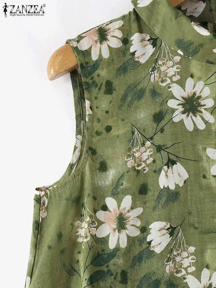 Блузка ZANZEA женская без рукавов пикантный модный Свободный Топ с принтом