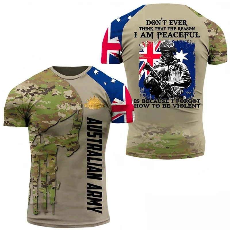 

Australian Army Veteran T Shirt for Men Soldier Tactics Tops Tee 3D Military Camouflage Printed T-Shirt Forest Camo Short Sleeve