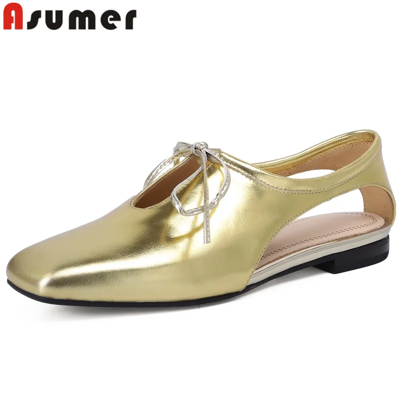 

Женские туфли на шнуровке ASUMER, однотонные туфли из натуральной кожи на плоской подошве, с квадратным носком, размеры 34-40, весна 2023