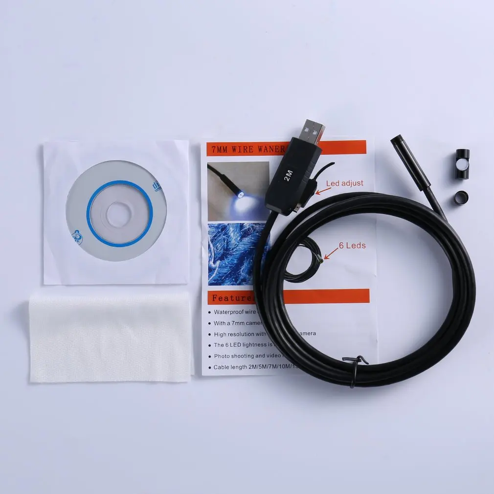 

1/9 CMOS VGA 7mm Lens Waterproof USB Endoscope Wire Camera 6 LED Adjustable 2M/5M/7M Cable 640XX480 USB2.0/1.1 Dropshipping