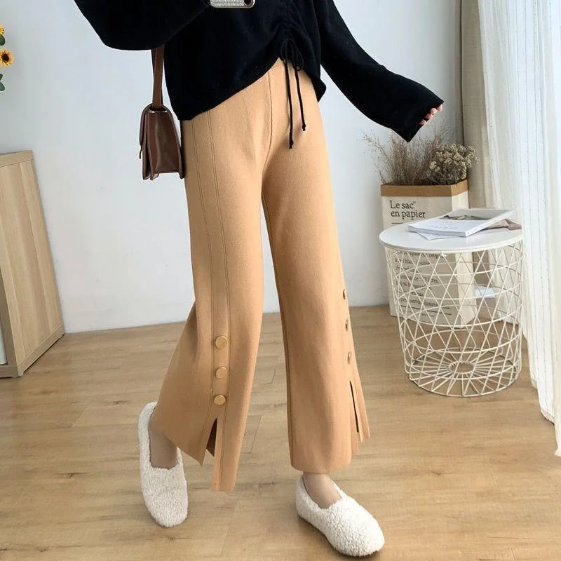 Женские трикотажные женские брюки осенние модные шерстяные широкие спортивные с