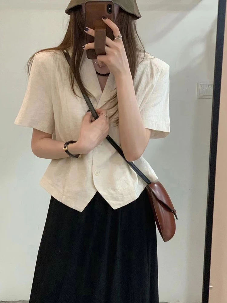Элегантный японский модный хлопковый и льняной кардиган с короткими рукавами