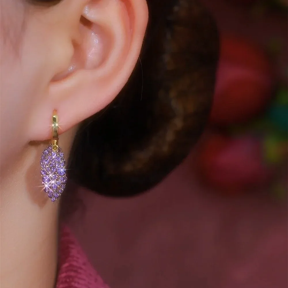 Фиолетовые серьги-гвоздики Три жизни с тремя листьями женские дизайнерские