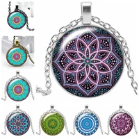 2020 new ethnic mandala pattern 3 color necklace glass convex personality pendant necklace gift wholesale