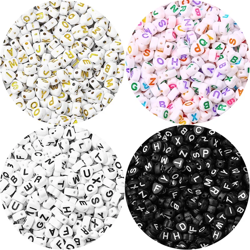 

200pcs/Lot 4*7mm Acrylic Flat Love Heart Shape Letter Beads For Jewelry Making DIY Handmade Charms Bracelet Necklace Accessories