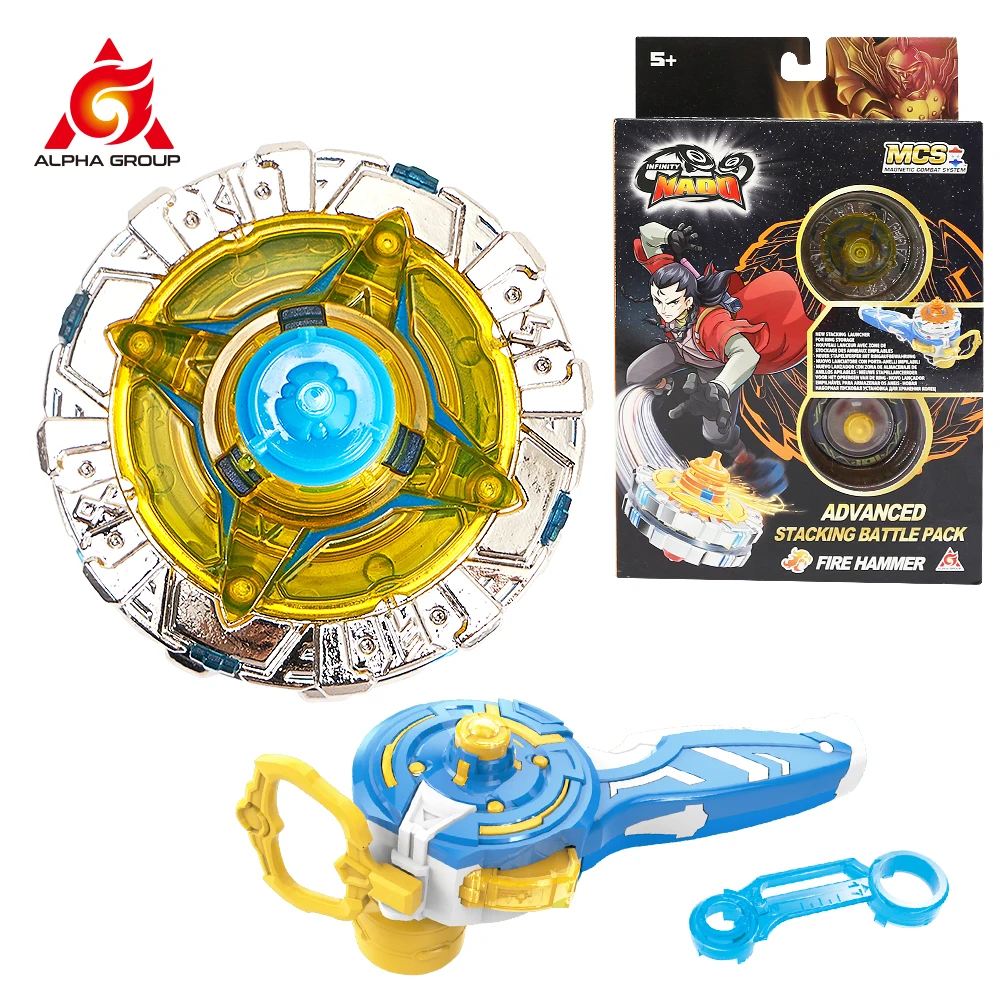 

Infinity Nado 5 Original Series Fire Hammer Non Stop Battle Set Metal Spinning Top Gyro WIth Magnetic Launcher Anime Kids Toys