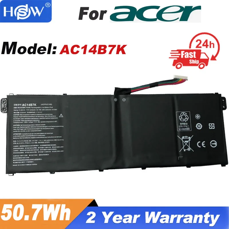 

Новая аккумуляторная батарея для ноутбука AC14B7K для Acer Spin 5 SP515-51GN SF314-52 AN515-42 для Acer Nitro 5 15,28 V 3320mAh/50.7WH