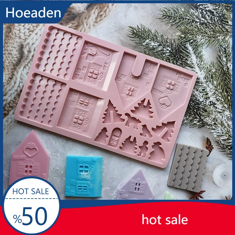 

1Pc Building block Christmas House Chocolate Mold Silicone Mould Gingerbread House Cookie Mold Cake Fudge Christmas Decoration