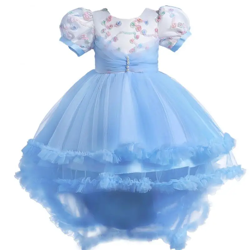 

New 2022 Flower Girl Beaded Dress Kids Baby Lace Trailing Wedding Party Tutu Ball Gown Children Elegant Princess Dresses 3-12Yrs