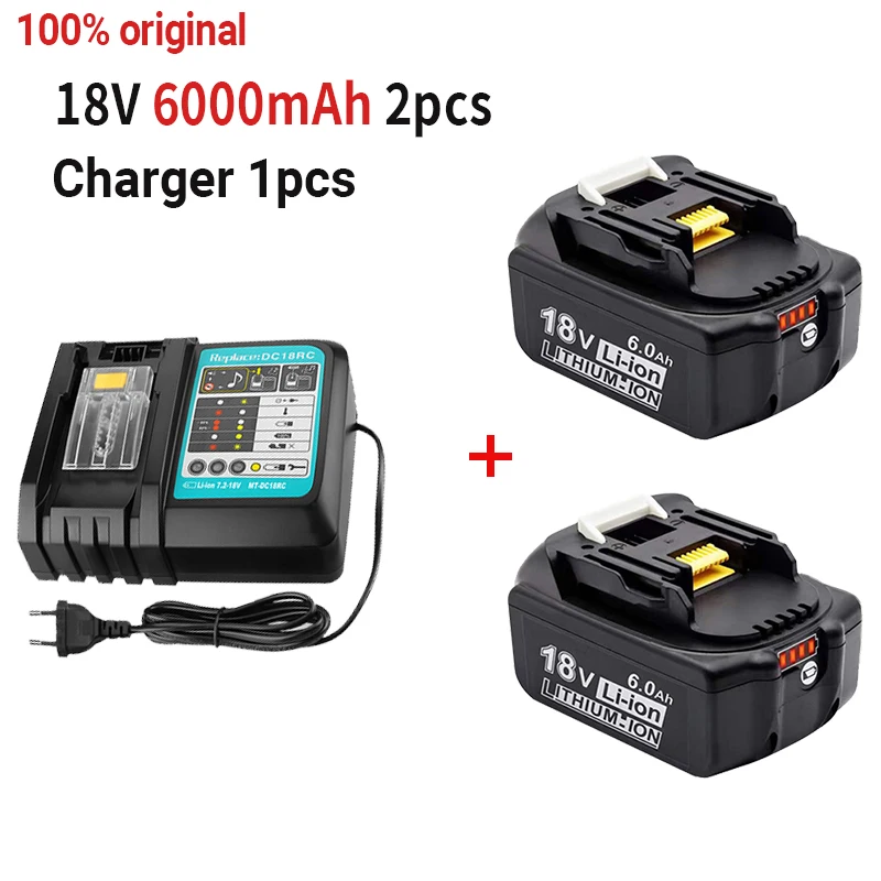 

With Charger BL1860 Rechargeable Batteries18V 6000mAh Lithium Ion for Makita 18v Battery 6Ah BL1840 BL1850 BL1830 BL1860B LXT400