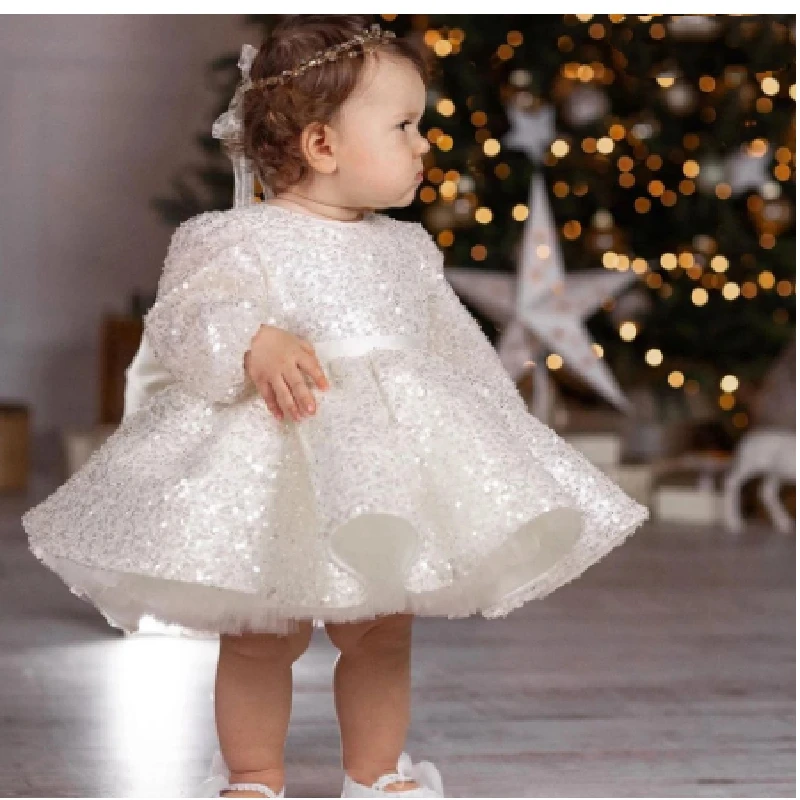 

Красивые белые блестящие платья для девочек с цветочным рисунком и бантом для свадьбы, платья принцессы для первого причастия, празднование подарка