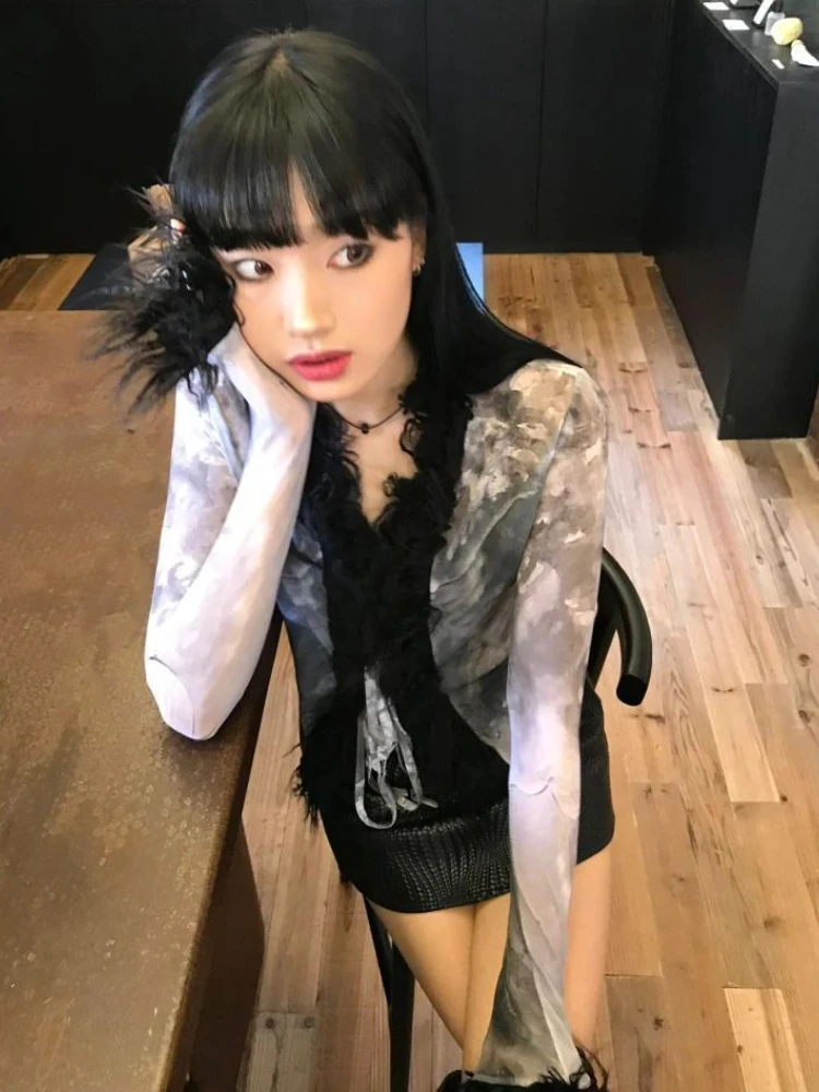 Y2k эстетические Лоскутные пушистые бандажные кардиганы Модные Винтажные