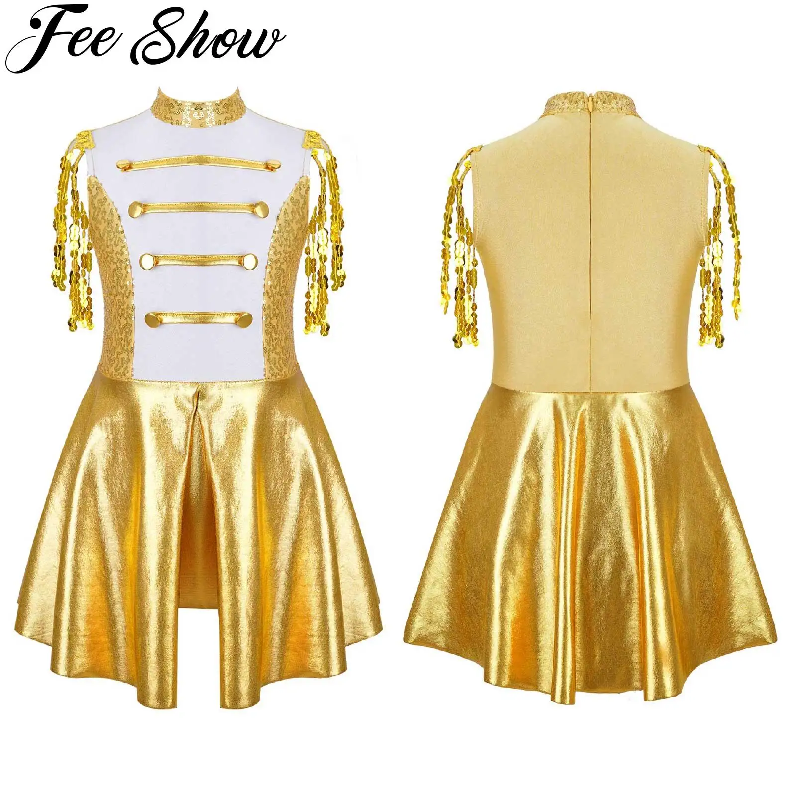 

Sequins Kids Girls Drum Majorette Cosplay Dresses Marching Band Uniform for Child Halloween Cosplay Party Fancy Dress Up Outfit