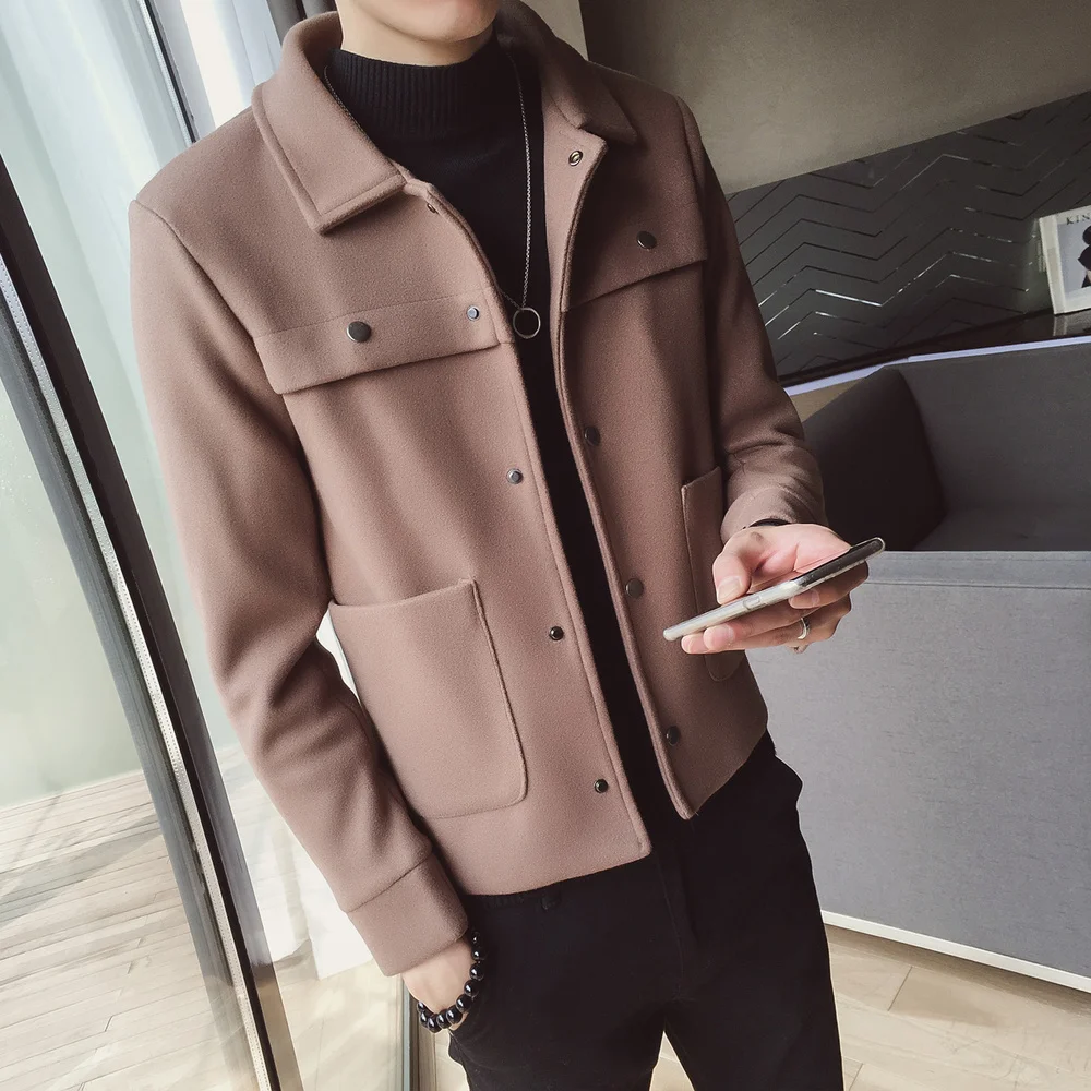 

2021 Autumn Winter Men's Wool Blends Trench Coat Jacket Short Slim Casual Business Windbreaker Streetwear Overcoat Plus Size 5XL