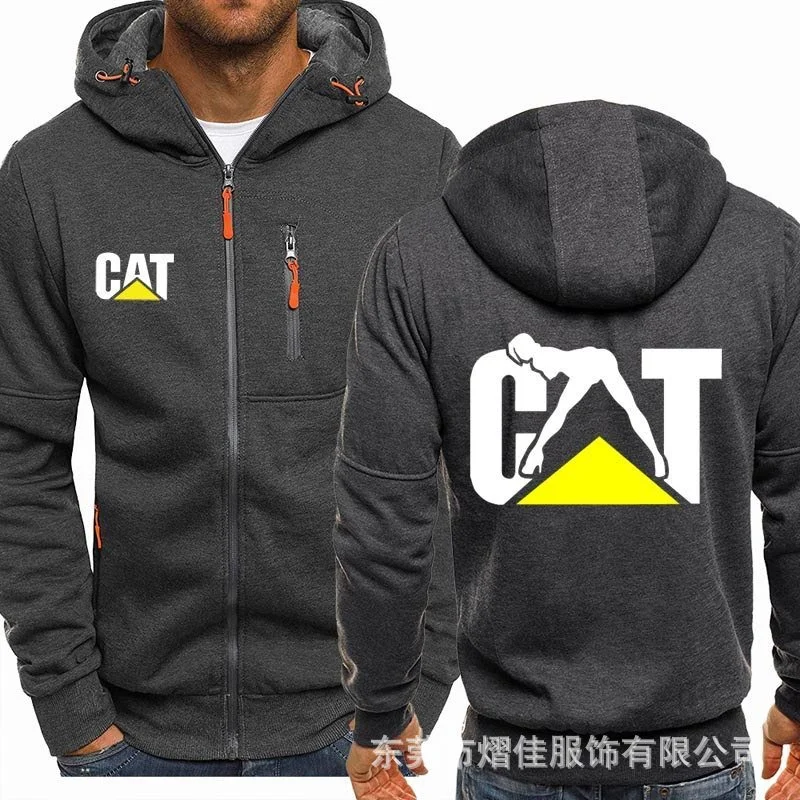 

Spring Men's Hoodies CAT Caterpillar Casual HipHop Long Sleeve Hooded Sweatshirts Fashion Fleece riding Zipper Jacket Men Tops